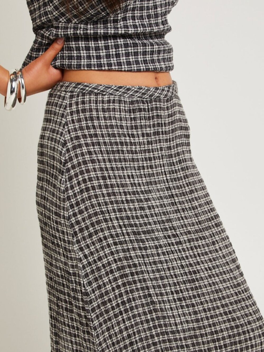 Afends Lita Seersucker Maxi Skirt - Asta Steel Check - Size Small - Picture 7 of 8